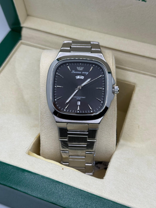 Success way silver with black dial DAY & DATE