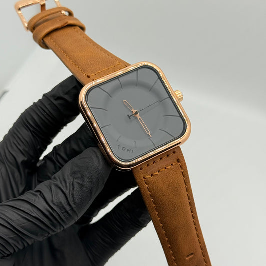 TOMI bronze colour strap with square dial watch