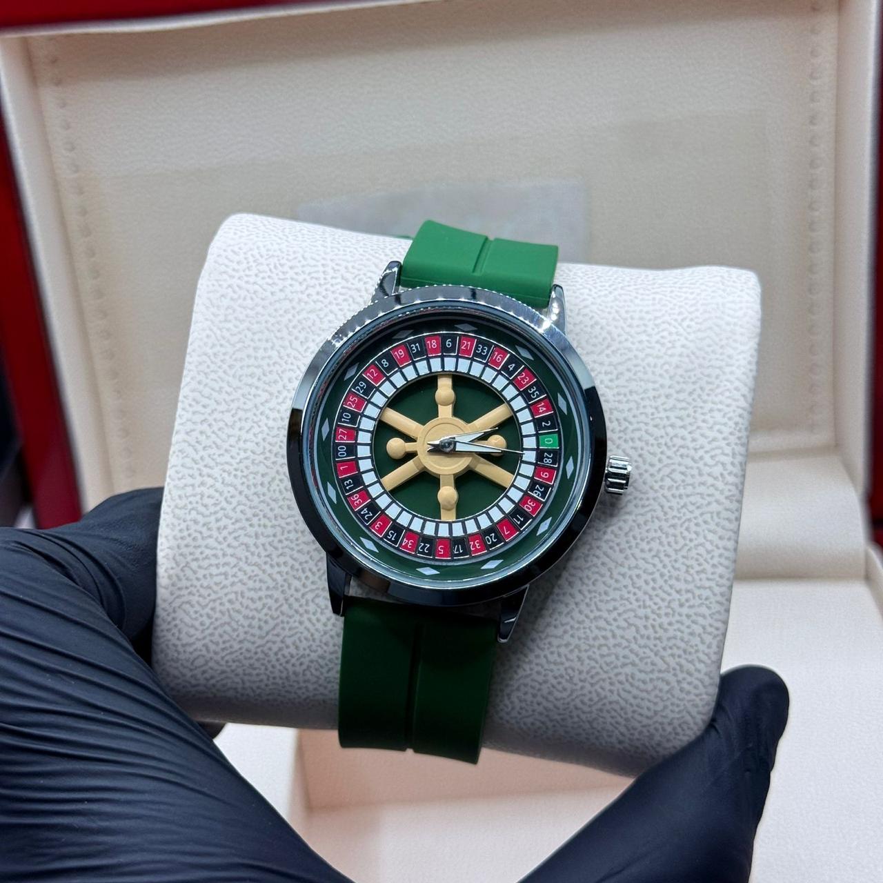 Casino watch with green strap