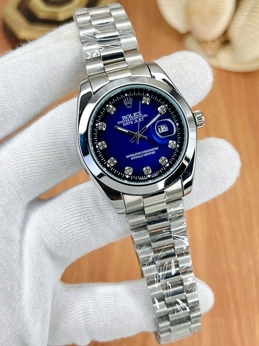 rolex silver with blue dial SEMI AUTO