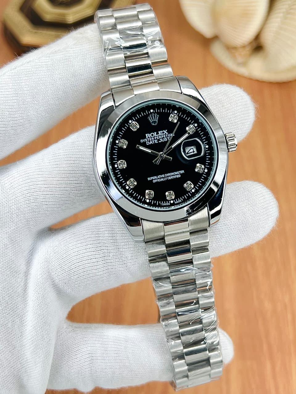 rolex silver with black dial SEMI AUTO