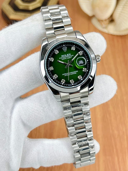 rolex silver with green  dial SEMI AUTO