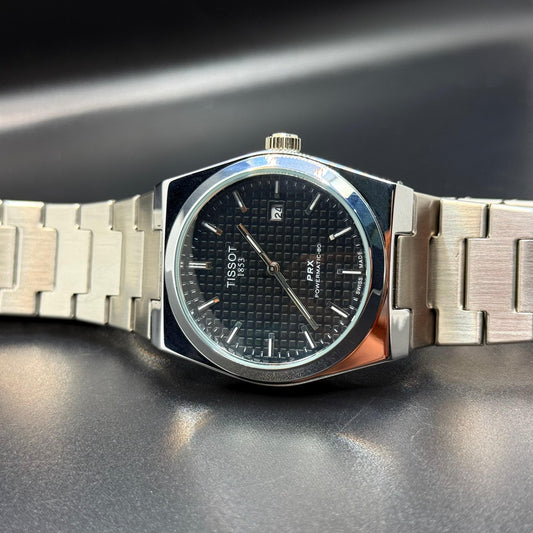 TISSOT PRX BLACK  dial with silver chain