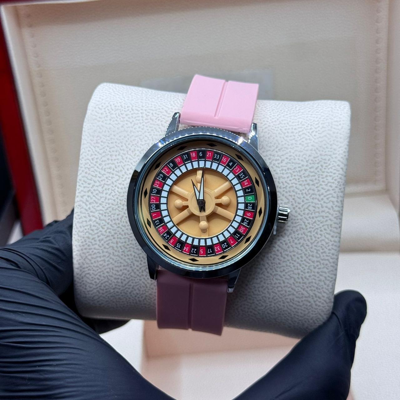 Casino watch with pink strap