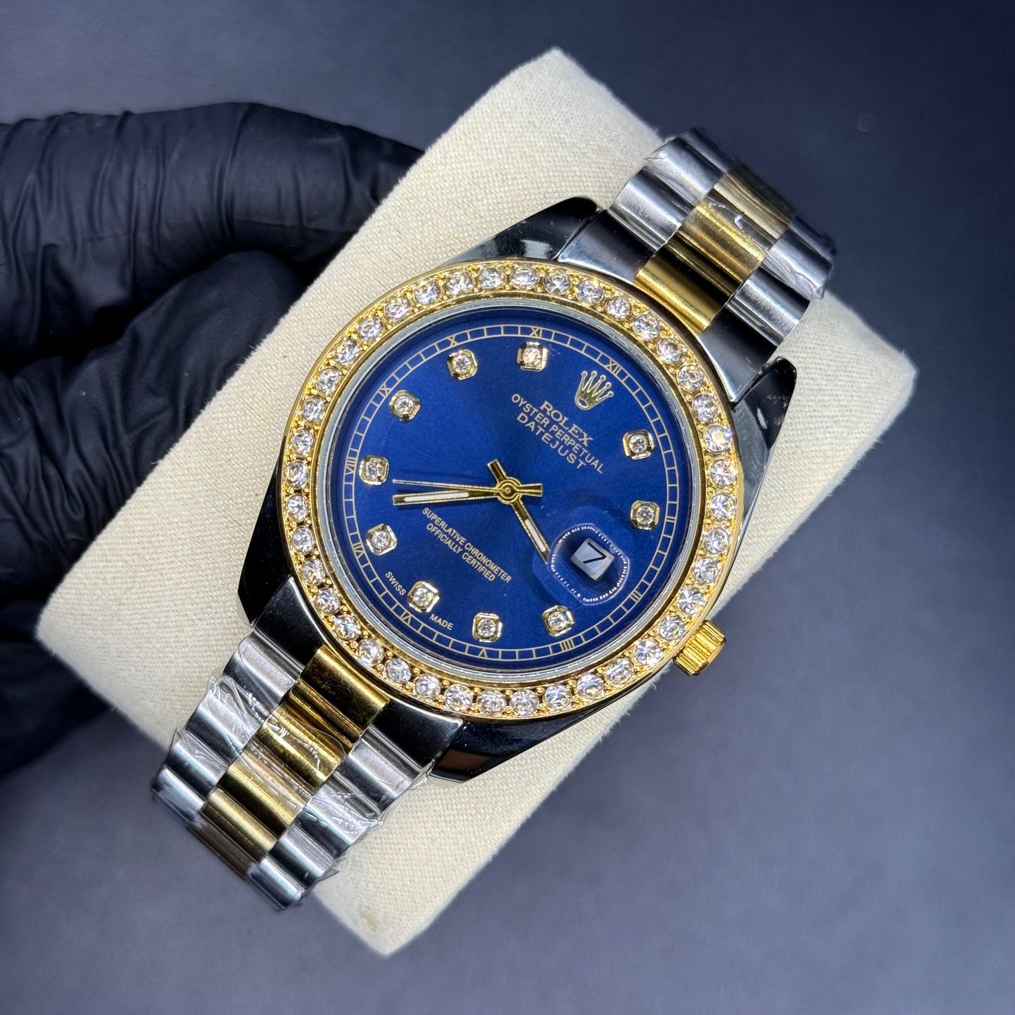 Rolex oyster perpetual truetone with blue dial with date