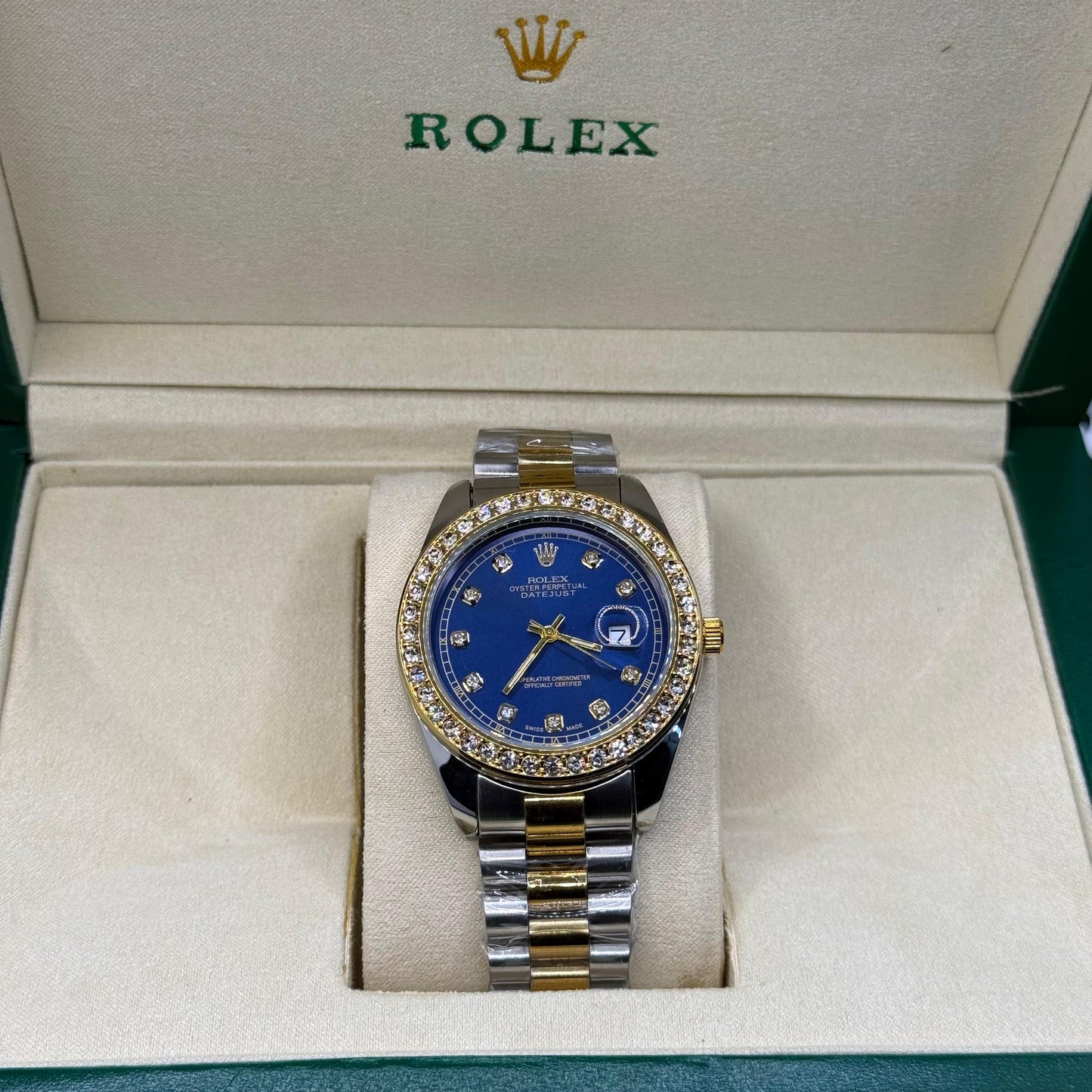 Rolex oyster perpetual truetone with blue dial with date