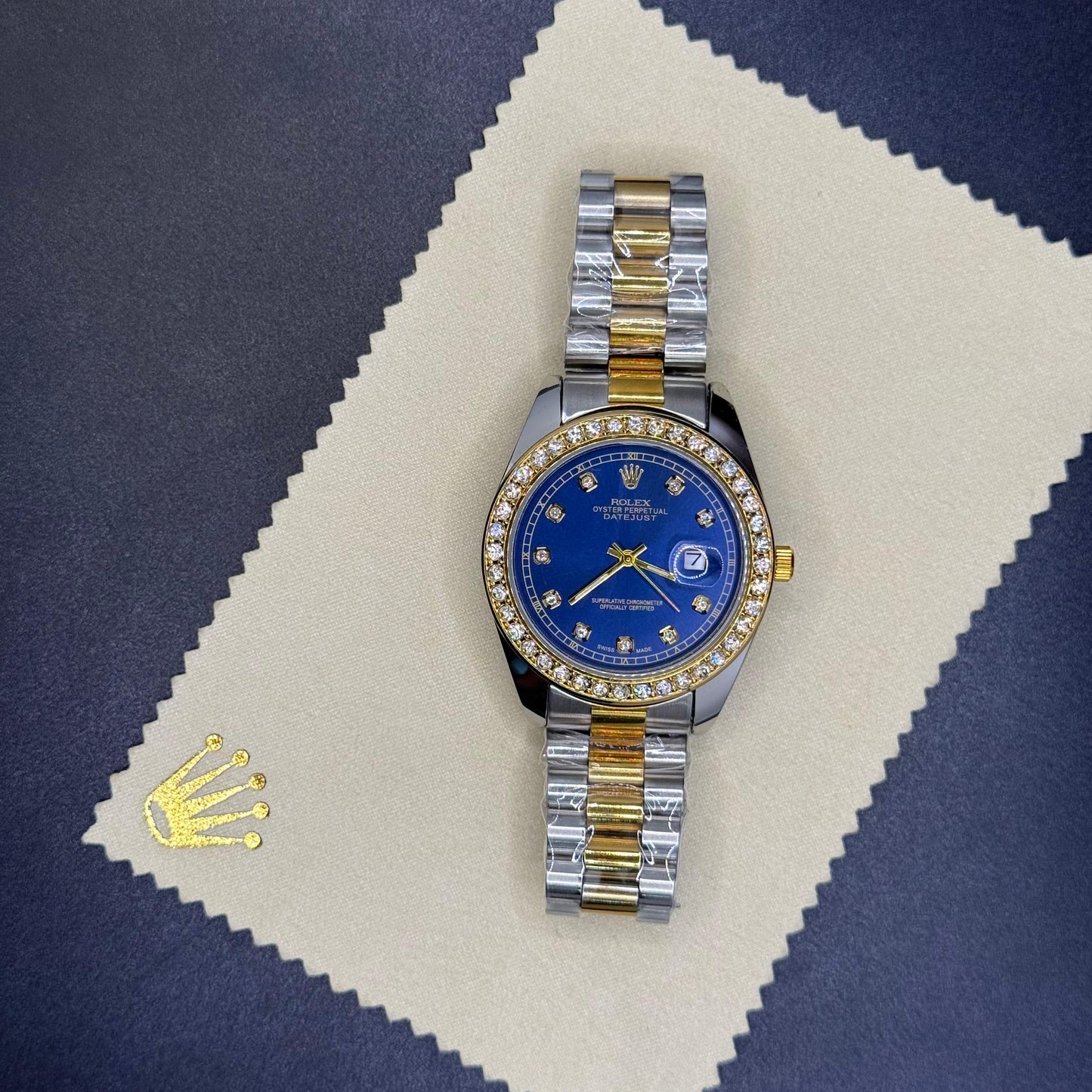 Rolex oyster perpetual truetone with blue dial with date