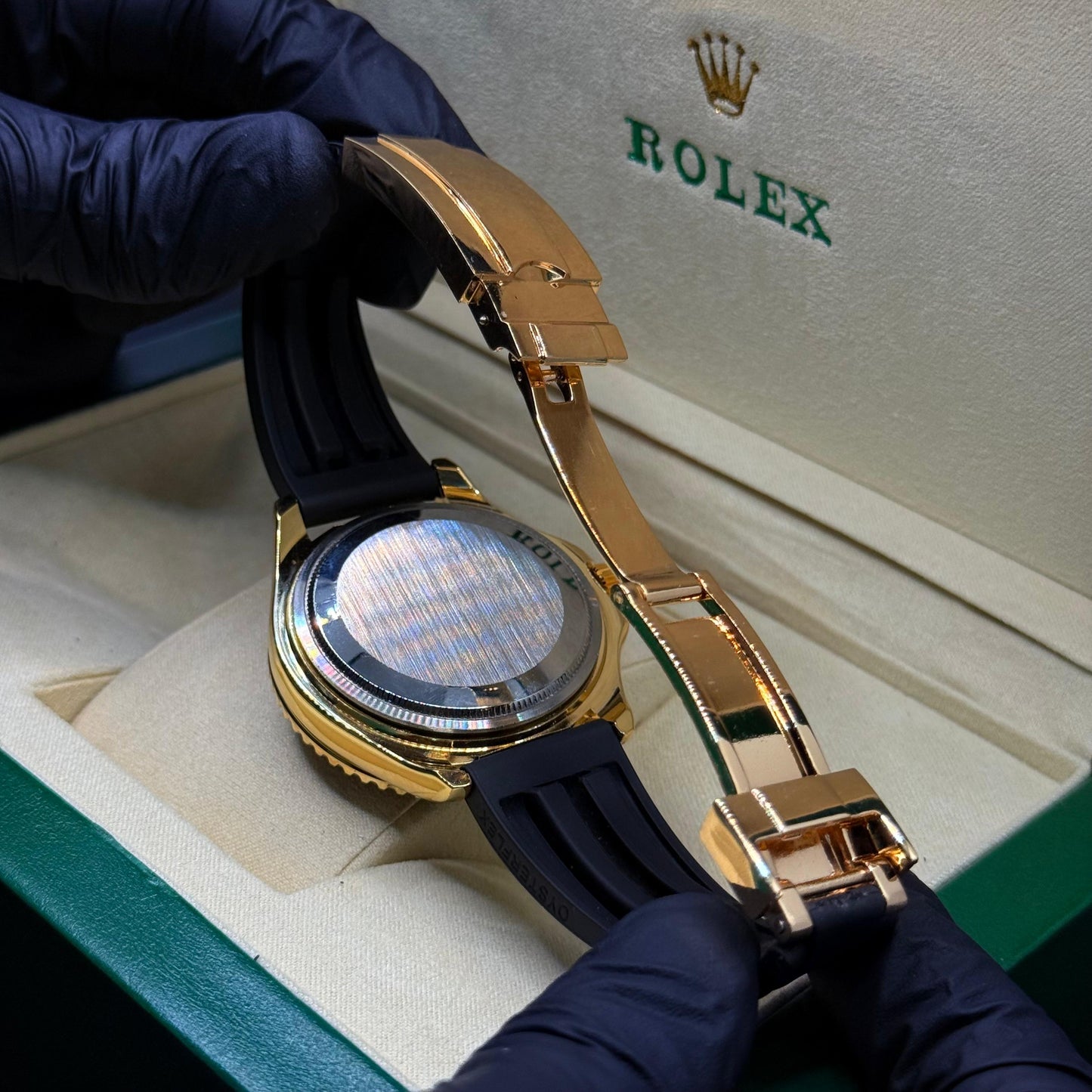 Rolex submariner strap with rotating golden & black dial  date just