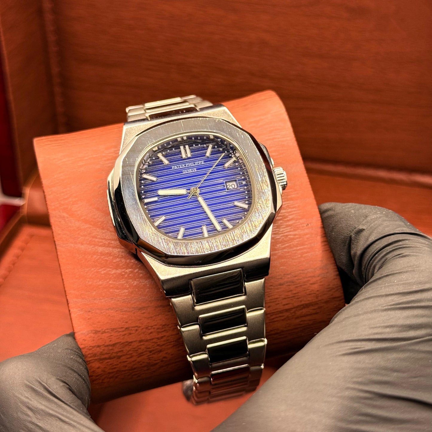 pp silver with blue  dial with date