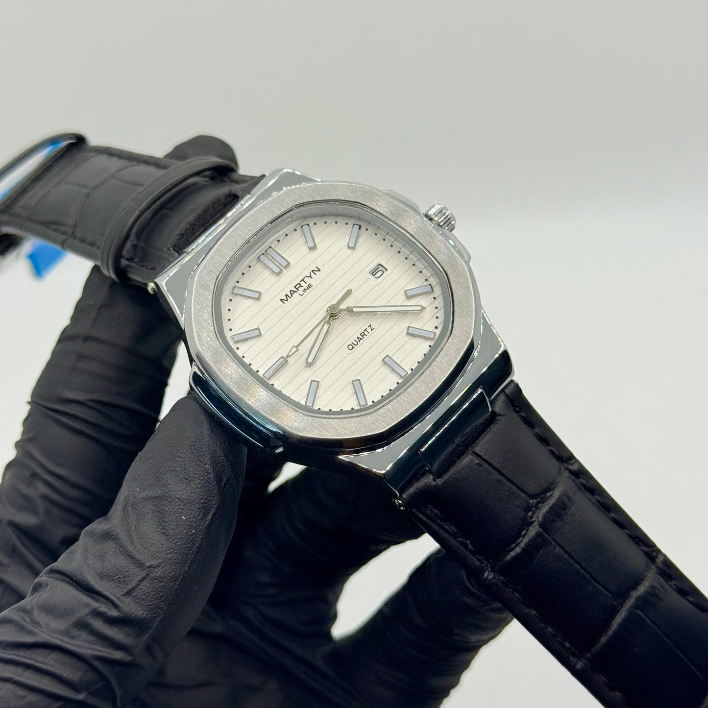 MARTIN white dial with black leather strap watch