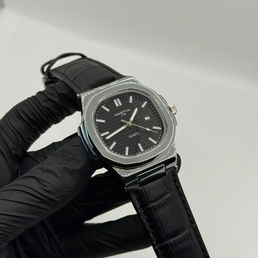MARTIN black dial with black leather strap watch