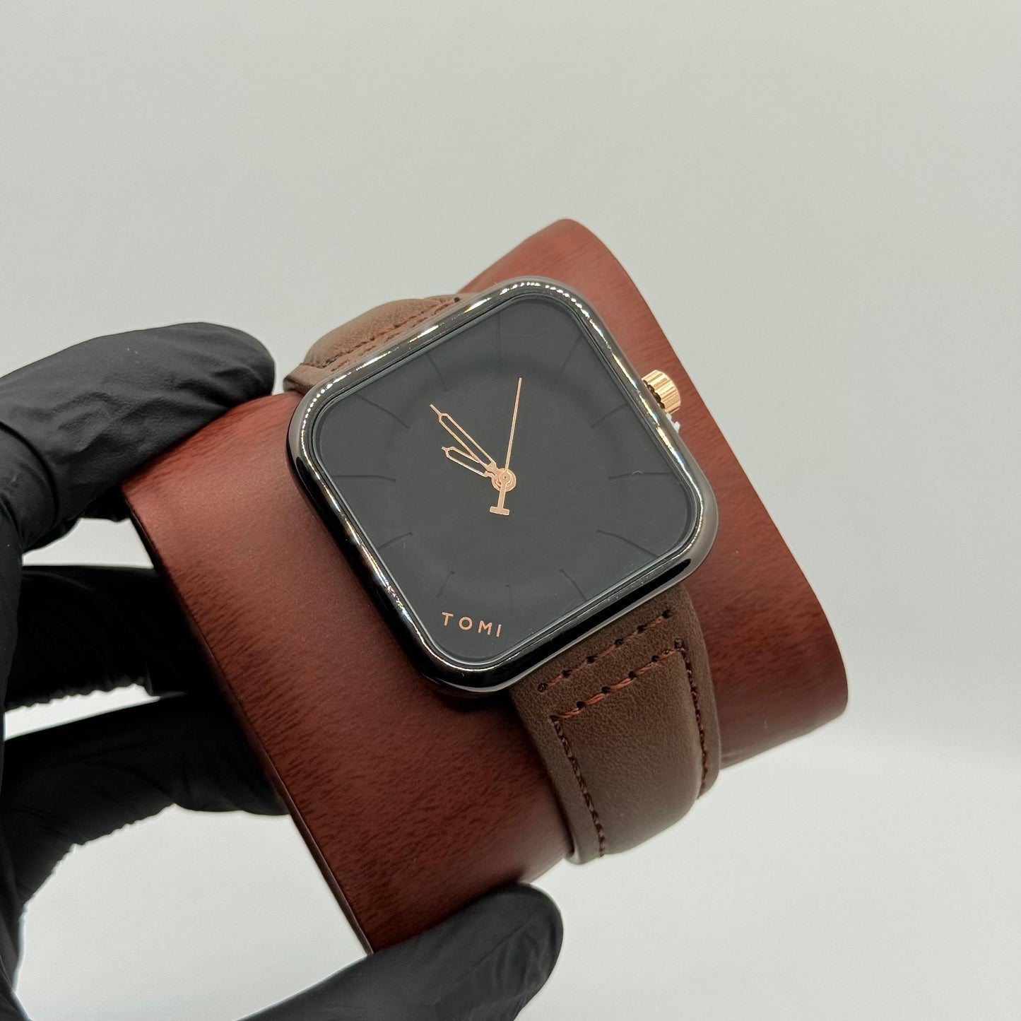 TOMI brown colour strap with square dial watch