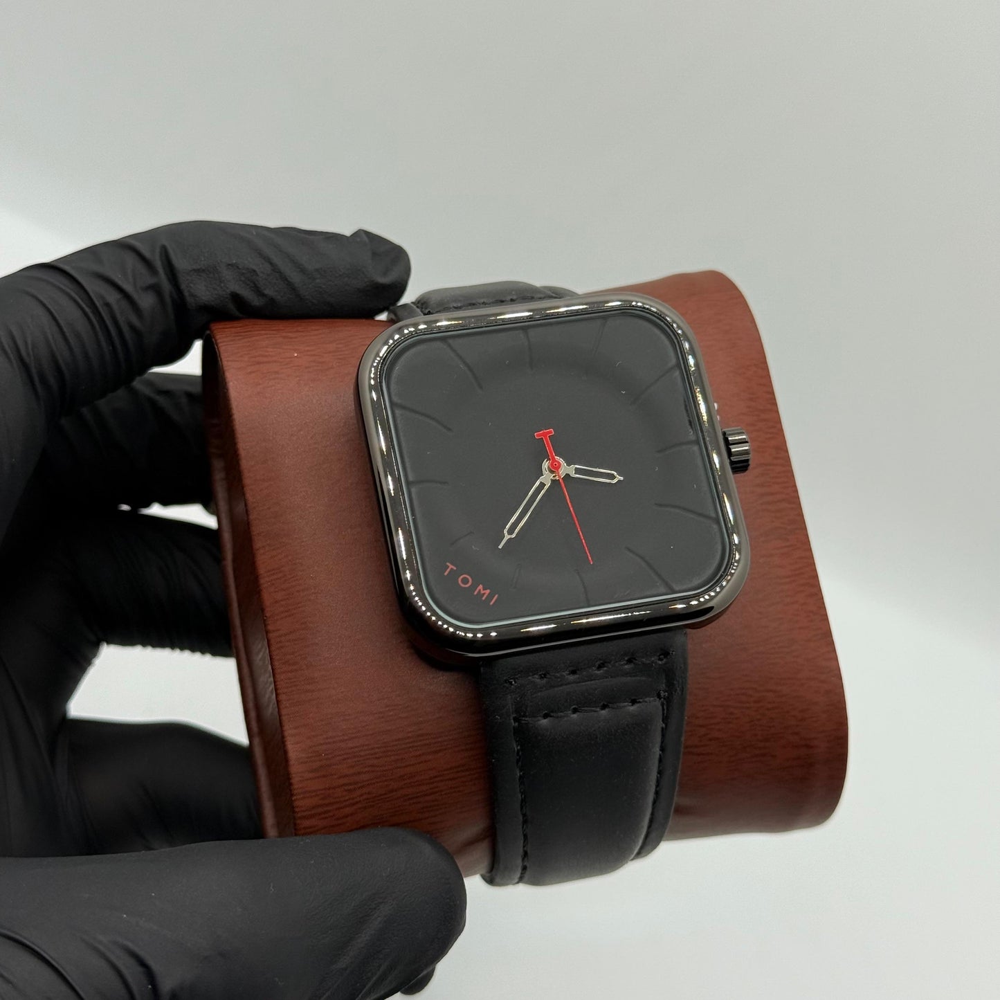 TOMI black colour strap with square dial watch