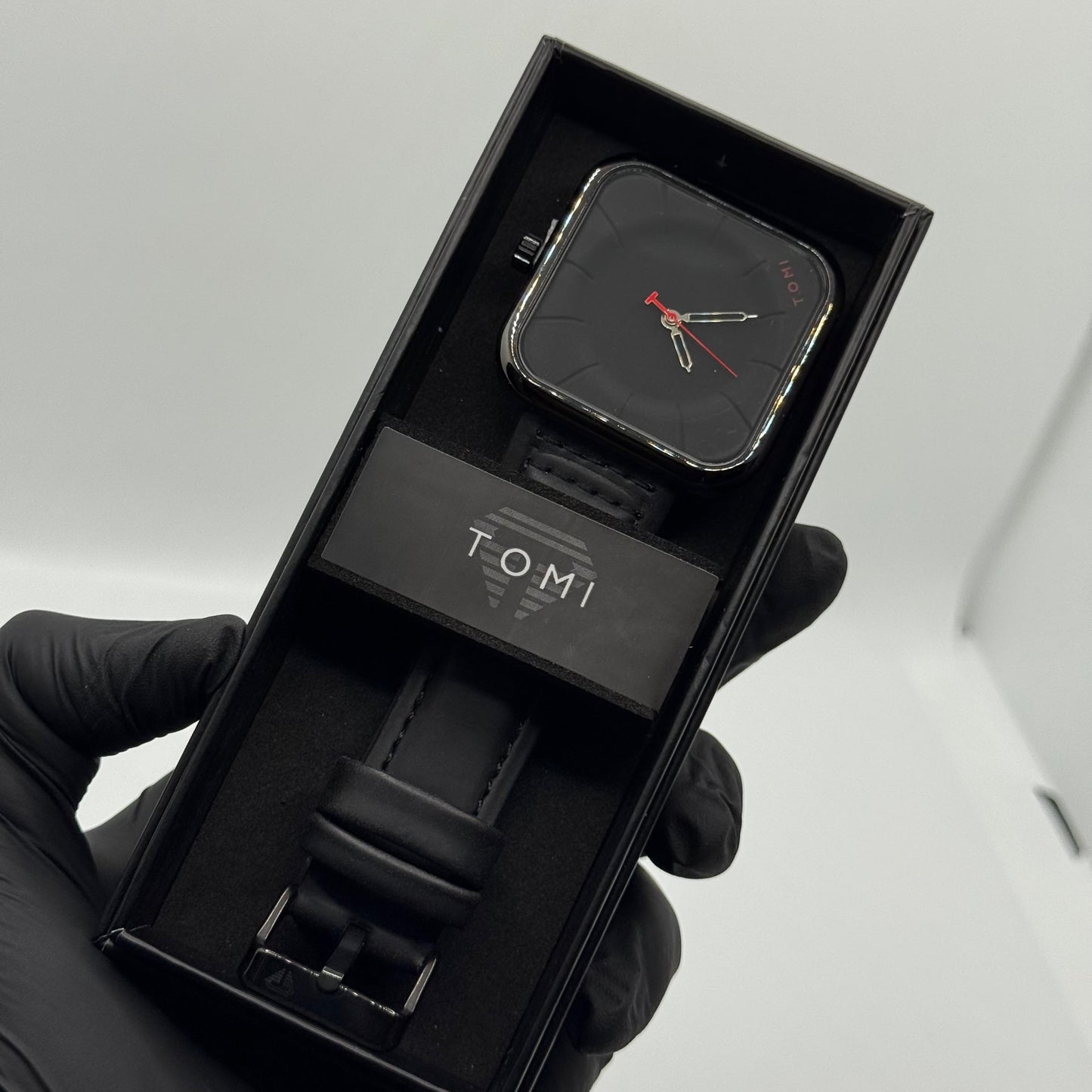 TOMI black colour strap with square dial watch